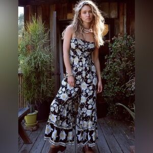 Free People Floral Black and White Jumpsuit